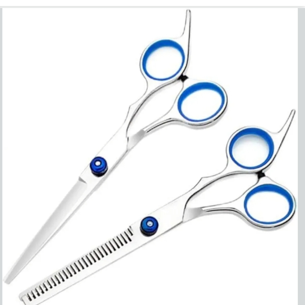 Professional Silver and Blue Hair Cutting Scissors Set
